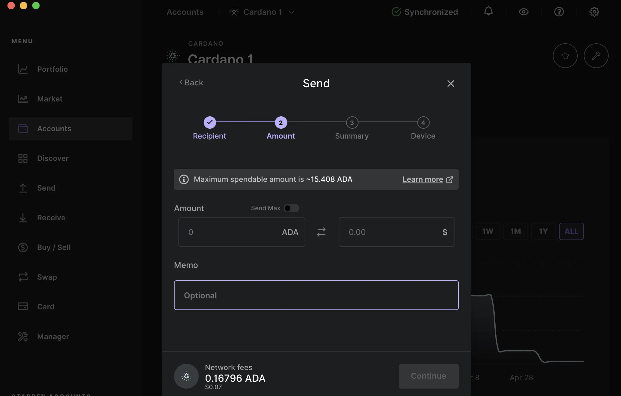 Send and receive cardano from ledger live